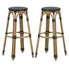 Toller Outdoor Black Aluminium Cane Effect Bar Stools In Pair - UK