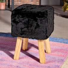 Tomball Textile Fabric Square Stool Oak Legs In Black - UK