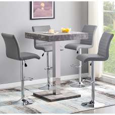 Topaz Concrete Effect Bar Table With 4 Ripple Grey Stools - UK
