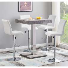 Topaz Concrete Effect Bar Table With 4 Ripple White Stools - UK