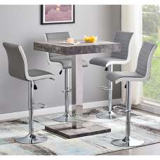 Topaz Concrete Effect Bar Table With 4 Ritz Grey White Stools - UK