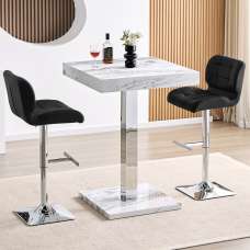 Topaz Filo Effect Gloss Bar Table With 2 Candid Black Stools - UK