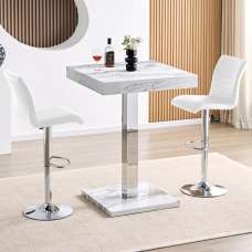 Topaz Filo Effect Gloss Bar Table With 2 Ripple White Stools - UK