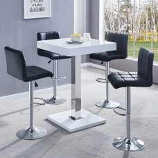 Topaz White High Gloss Bar Table With 4 Coco Black Stools - UK