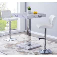 Topaz Diva Marble Effect Gloss Bar Table 2 Candid White Stools - UK