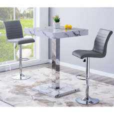 Topaz Diva Marble Effect Gloss Bar Table 2 Ripple Grey Stools - UK