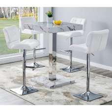 Topaz Diva Marble Effect Gloss Bar Table 4 Candid White Stools - UK