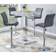 Topaz Diva Marble Effect Gloss Bar Table 4 Ripple Grey Stools - UK