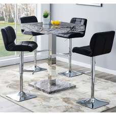 Topaz Melange Marble Effect Bar Table 4 Candid Black Stools - UK