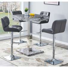 Topaz Melange Marble Effect Bar Table 4 Candid Grey Stools - UK