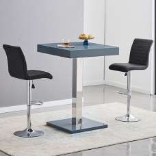 Topaz Glass Grey Gloss Bar Table With 2 Ripple Black Stools - UK