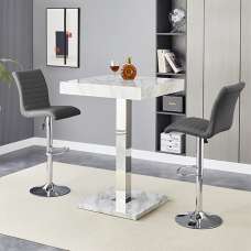 Topaz Magnesia Effect High Gloss Bar Table 2 Ripple Grey Stools - UK