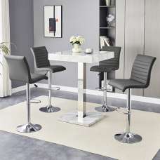 Topaz Magnesia Effect High Gloss Bar Table 4 Ripple Grey Stools - UK