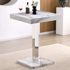 Topaz Square High Gloss Bar Table In Filo Marble Effect - UK