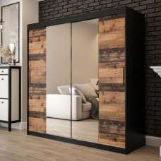 Topeka 2 Mirrored 200cm Wardrobe With 2 Sliding Doors In Dark Oak - UK