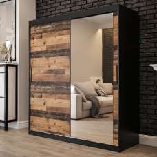 Topeka 1 Mirrored 180cm Wardrobe With 2 Sliding Doors In Dark Oak - UK