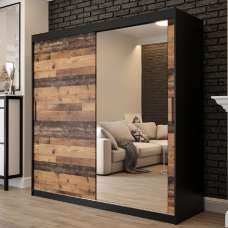 Topeka 1 Mirrored 200cm Wardrobe With 2 Sliding Doors In Dark Oak - UK