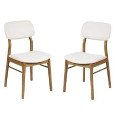 Topeka Oak Wooden Dining Chairs With White Fabric Seat - Pair - UK
