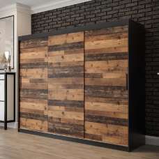 Topeka Wooden Wardrobe With 3 Sliding Doors In Dark Oak - UK