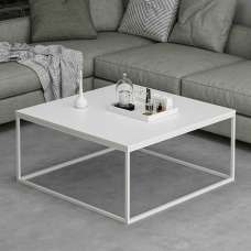 Torano Square Wooden Coffee Table with Metal Frame in White - UK