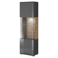 Torino High Gloss Display Cabinet 1 Door In Grey Oak With LED - UK