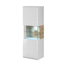 Torino High Gloss Display Cabinet Wall In White Oak With LED - UK
