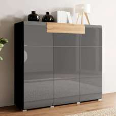 Torino High Gloss Sideboard 3 Doors In Grey And San Remo Oak - UK
