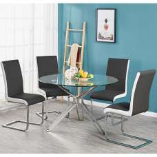 Toulouse Clear Glass Dining Table With 4 Symphony Black Chairs - UK
