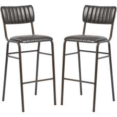 Toulouse Vintage Black Faux Leather Bar Stools In Pair - UK