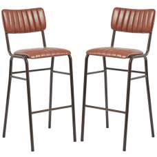Toulouse Vintage Tan Faux Leather Bar Stools In Pair - UK