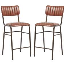 Toulouse Vintage Tan Faux Leather Mid Bar Stools In Pair - UK