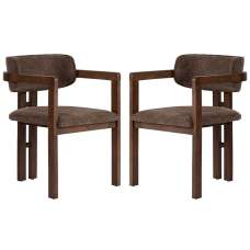 Tovaro Brown Fabric Dining Chairs with Dark Walnut Wooden Frame in Pair - UK