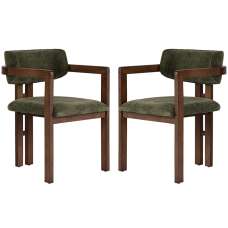 Tovaro Green Fabric Dining Chairs with Dark Walnut Wooden Frame in Pair - UK