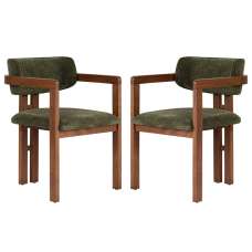 Tovaro Green Fabric Dining Chairs with Walnut Wooden Frame in Pair - UK