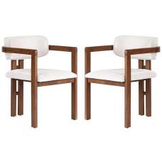 Tovaro White Fabric Dining Chairs with Walnut Wooden Frame in Pair - UK