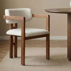 Tovaro White Fabric Dining Chairs with Walnut Wooden Frame in Pair - UK
