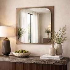 Transparenza Glass Wall Mirror with Bronze Wooden Frame - UK