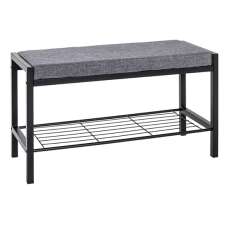 Traverse Metal Shoe Bench In Black With Grey Fabric Seat - UK