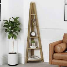 Travis Corner Wooden Ladder Shelving Unit - Oak - UK