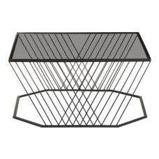 Ruchbah Grey Glass Top Coffee Table With Black Metal Frame - UK