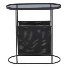 Ruchbah Grey Glass Top Side Table With Black Metal Frame - UK