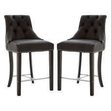 Trento Upholstered Black Faux Leather Bar Chairs In A Pair - UK