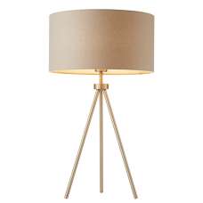 Tri Grey Linen Mix Fabric Shade Table Lamp In Matt Nickel - UK