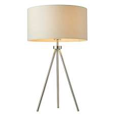 Tri Ivory Linen Mix Fabric Shade Table Lamp In Polished Chrome - UK