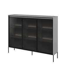 Trier Display Cabinet 3 Glass Doors In Matt Grey With LED - UK