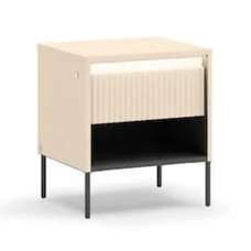 Trier Wooden Bedside Cabinet With 1 Drawer In Beige And LED - UK