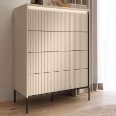 Trier Wooden Chest Of 4 Drawers In Beige And LED - UK