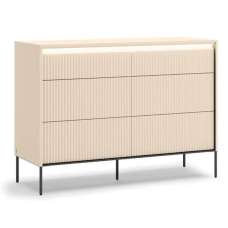 Trier Wooden Chest Of 6 Drawers In Beige And LED - UK