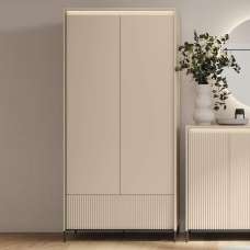 Trier Wooden Hallway Cabinet With 2 Doors 1 Drawer In Beige And LED - UK