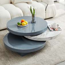 Triplo Round Rotating Coffee Table Grey Magnesia Marble Effect - UK